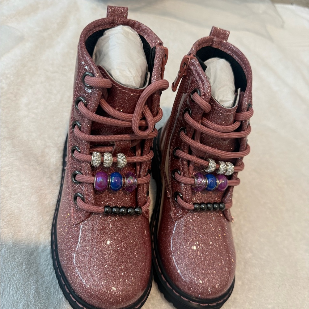Sparkly Pink Kids Boots with Bead Accents